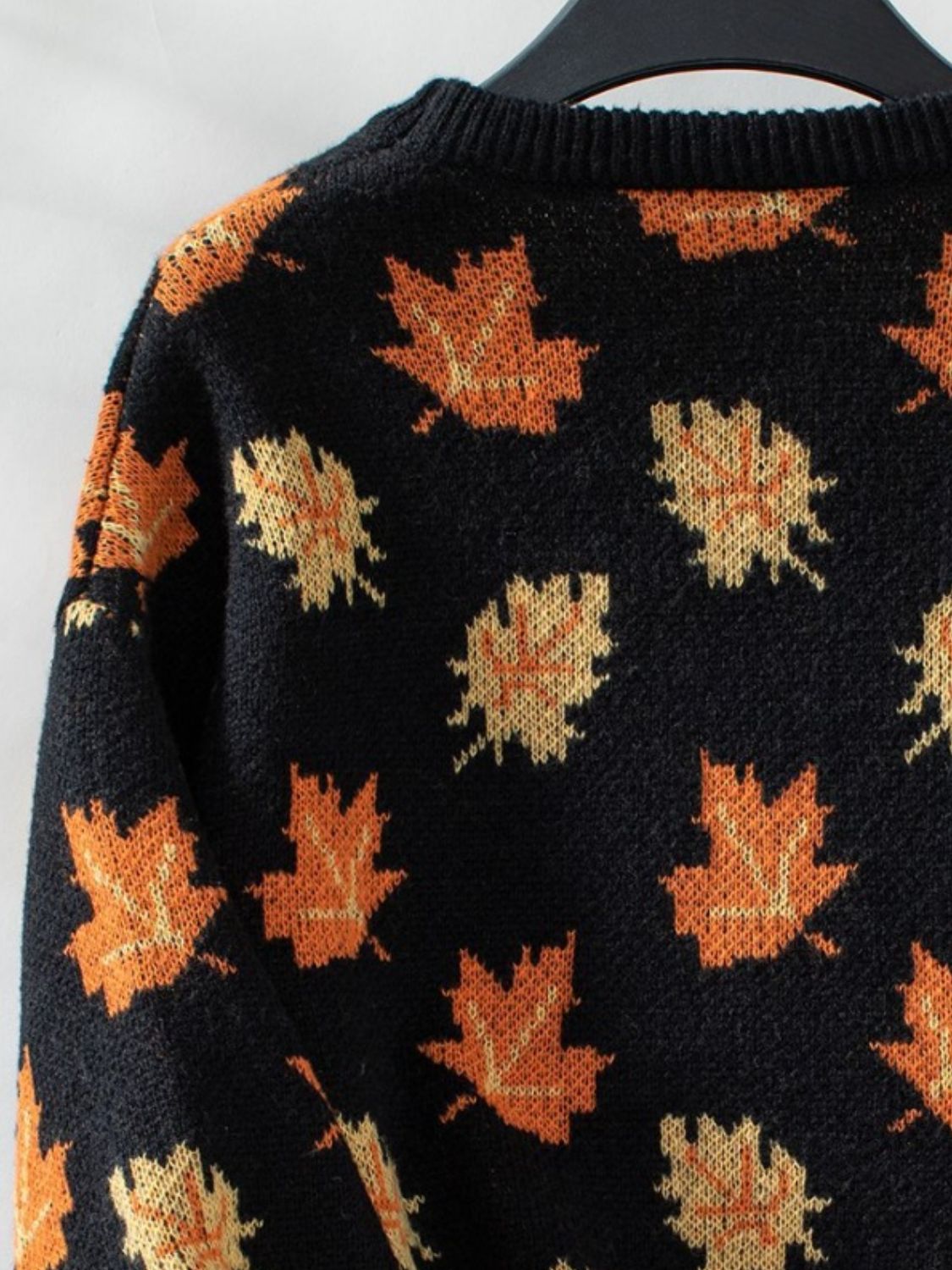 Maple Leaf Round Neck Long Sleeve Sweater Trandify Deal