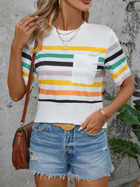 Striped Round Neck Short Sleeve T-Shirt Trandify deal