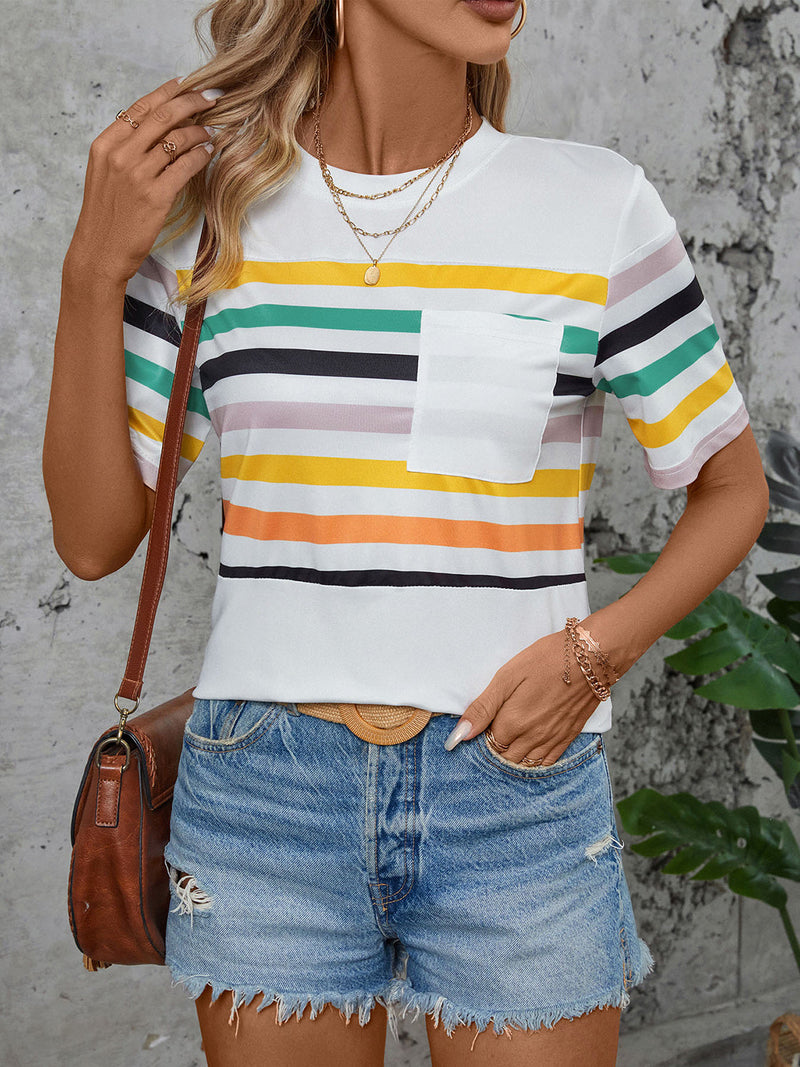Striped Round Neck Short Sleeve T-Shirt Trandify deal
