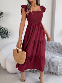 Smocked Square Neck Cap Sleeve Midi Dress Trandify deal