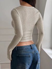 Ribbed Long Sleeve Crop Top for Women