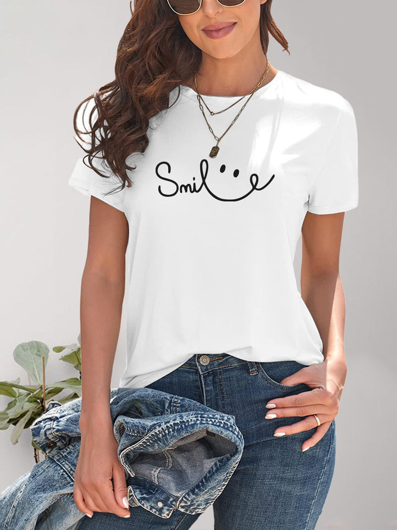 SMILE Round Neck Short Sleeve T-Shirt Trandify deal