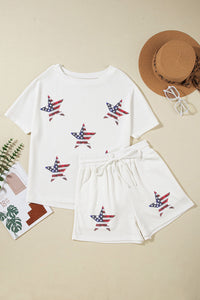 Waffle-Knit Sequin Round Neck Top and Shorts Set Trandify deal