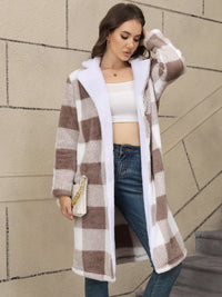 Cozy Plaid Fleece Longline Winter Coat for Women