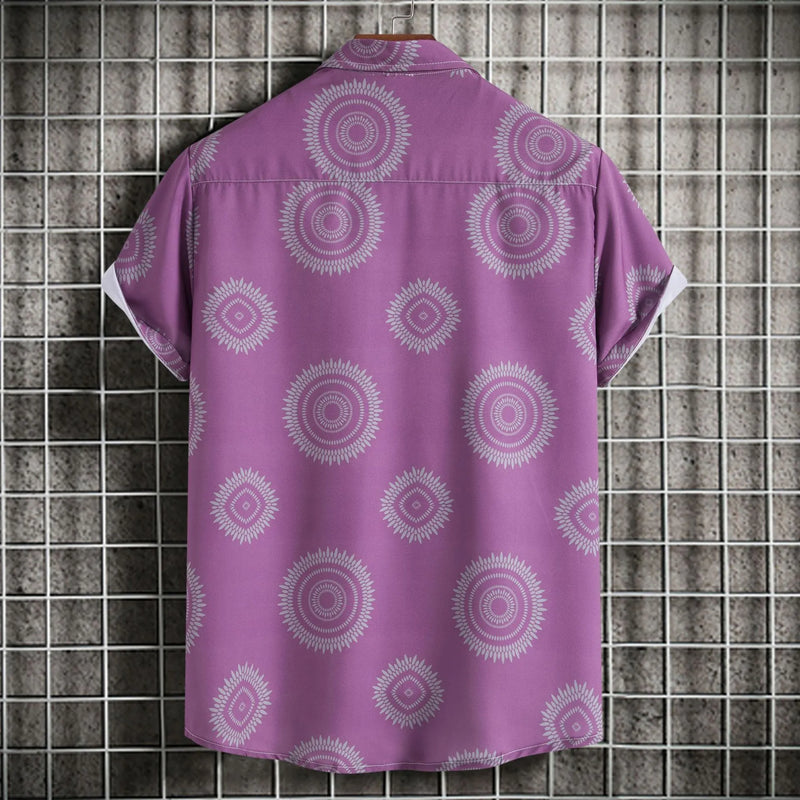 Trendy Geometric Print Casual Shirt for Plus Size Men – Breathable Vacation Beach Shirt