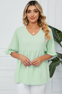 Peplum V-Neck Half Sleeve T-Shirt Trandify deal