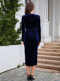 Ruched Slit Surplice Wrap Dress Trandify Deal