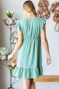 Heimish Full Size Short Sleeve V Neck Ruffled Hem Dress Trandify deal