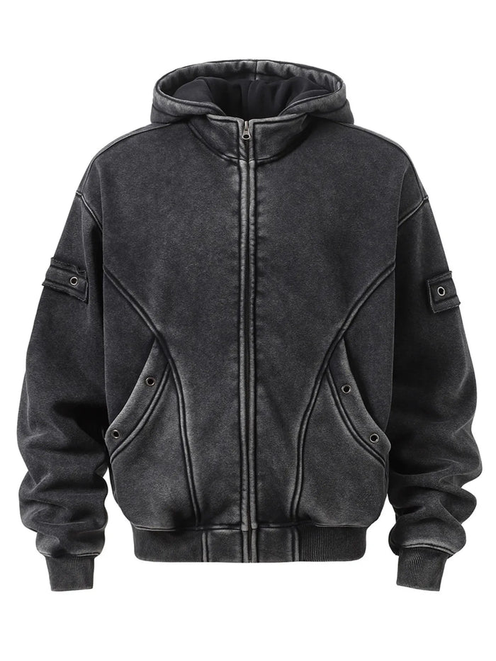Men’s Distressed Zip-Up Hoodie – Soft Washed Cotton Streetwear Pullover