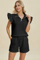 Double Take Texture Flounce Sleeve Top and Shorts Set - Trandify Deal