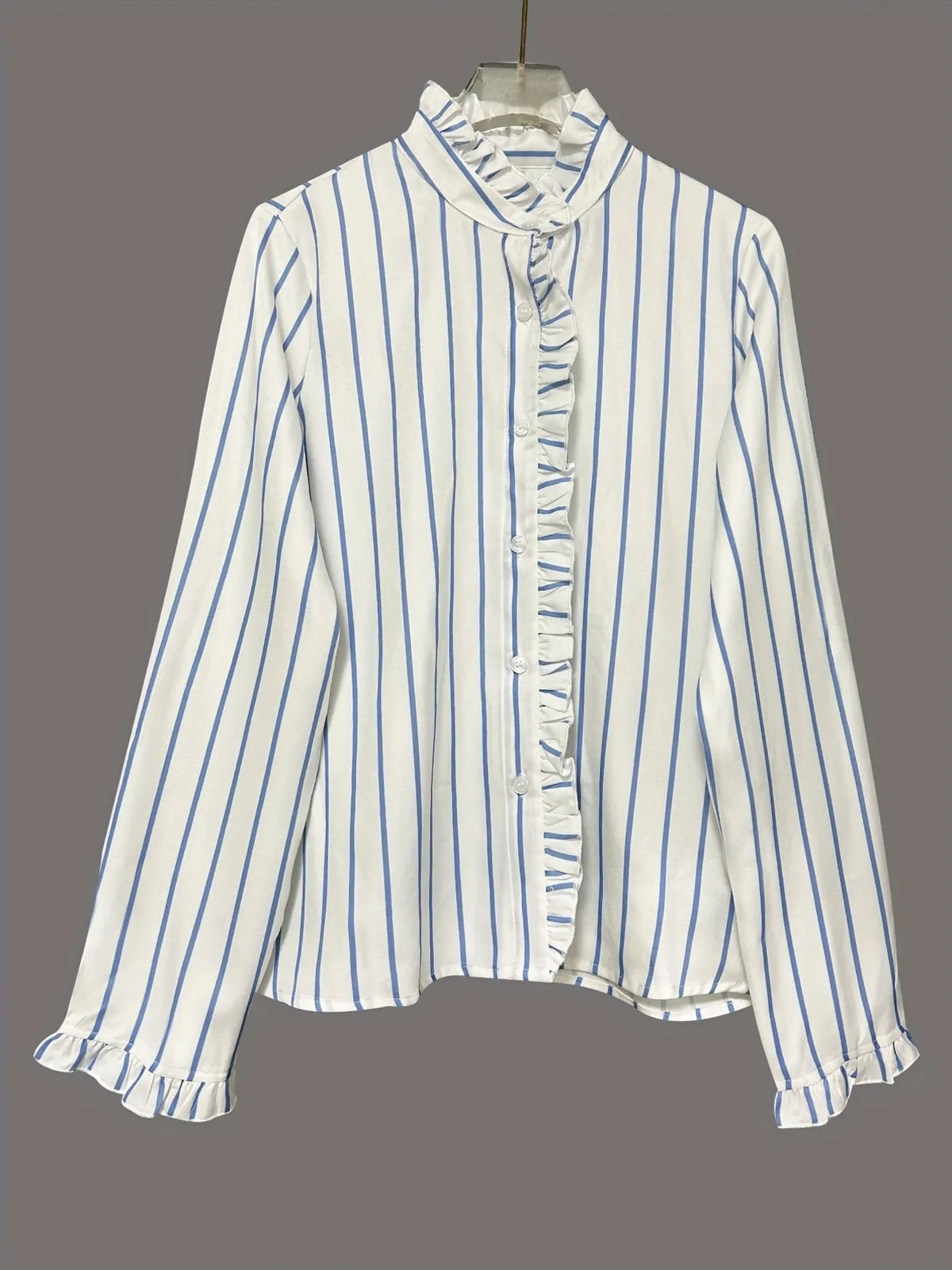 Trendy striped women's blouse with frill detail – long sleeve casual top for 2025 fashion
