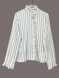 Trendy striped women's blouse with frill detail – long sleeve casual top for 2025 fashion