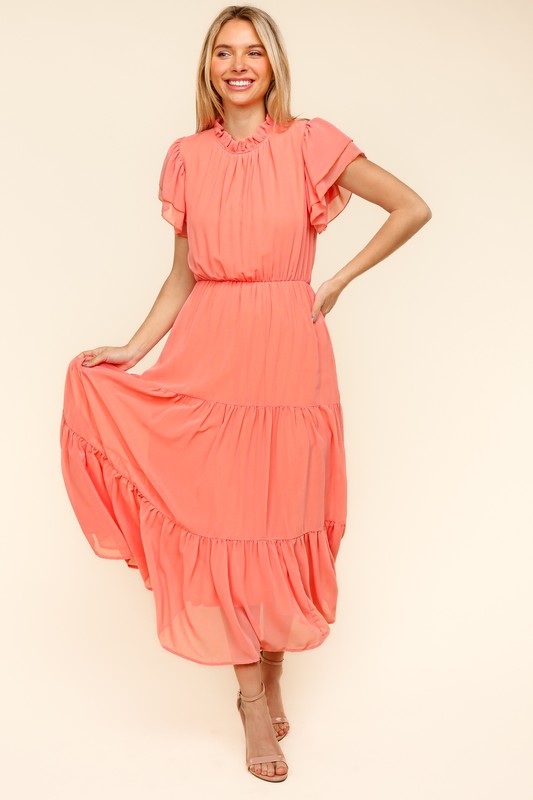 Haptics Full Size Tiered Frill Mock Neck Short Sleeve Dress Trandify Deal