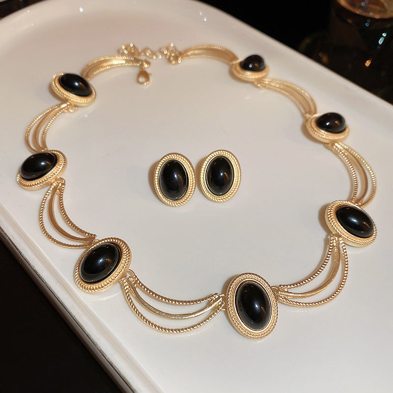 Alloy Oval Gemstone Necklace Trandify Deal