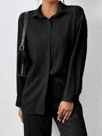 Women's Button Up Shirt and Pants Set in Black, casual office wear