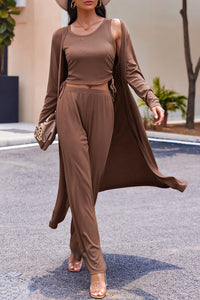 Drawstring Tank, Long Sleeve Cover Up and Pants Set Trandify Deal