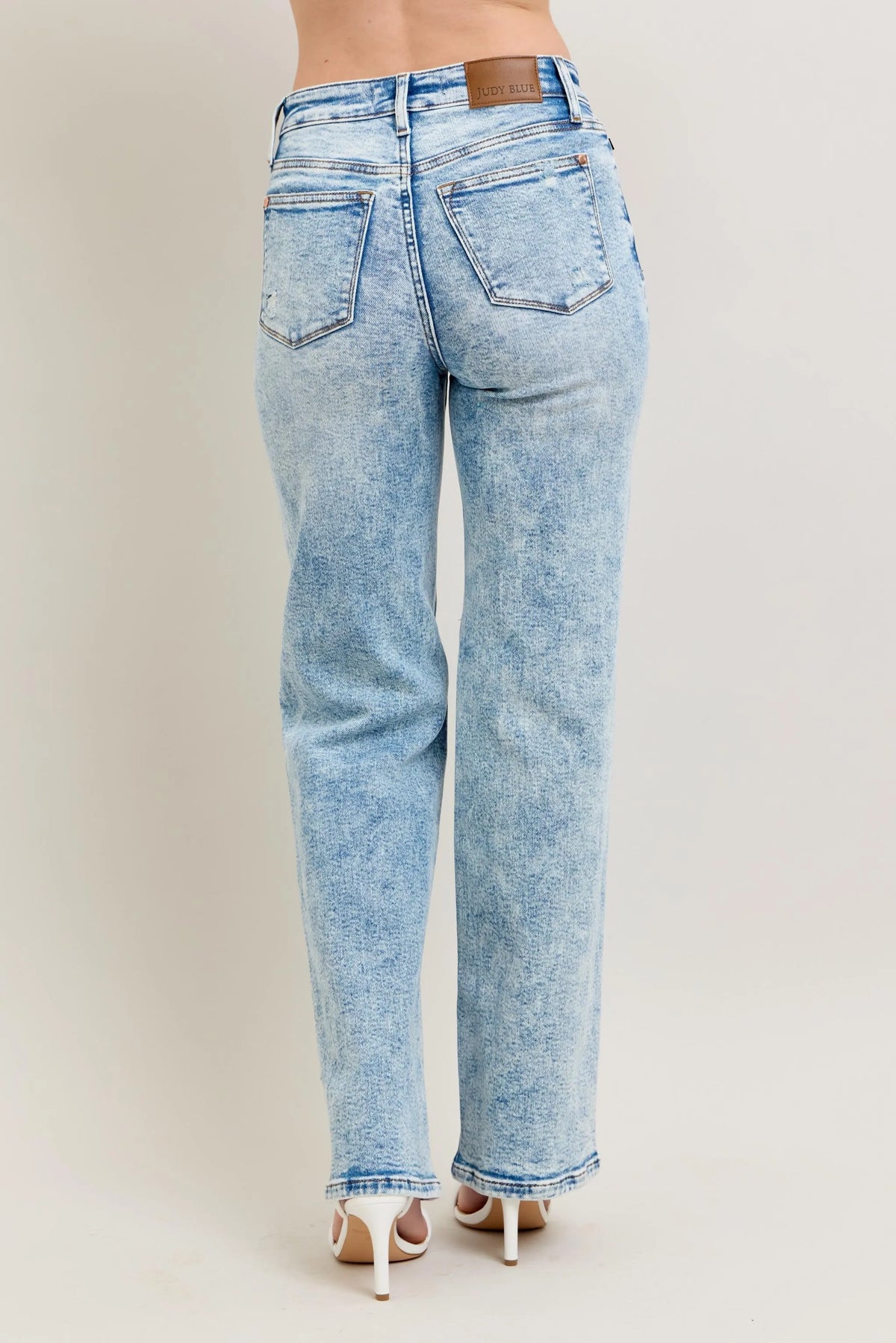 Judy Blue Plus Size 90's Straight Jeans - High Waist Distressed Denim for Women | TrandifyDeal USA