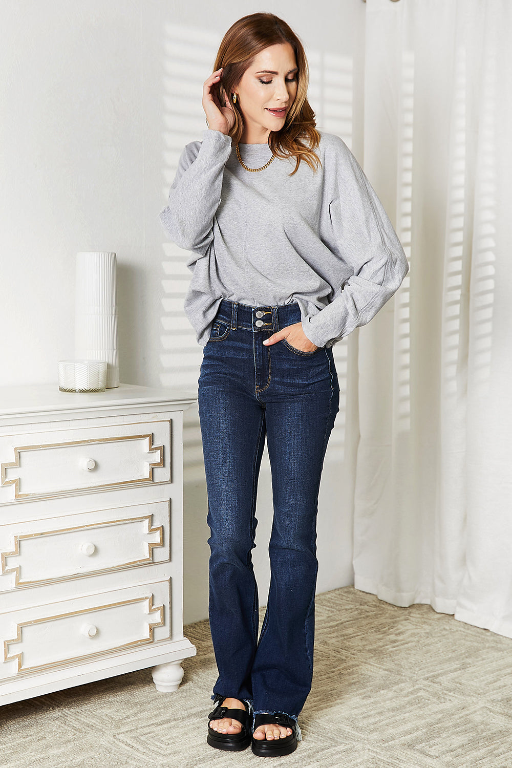 Double Take Seam Detail Round Neck Long Sleeve Top Trandify Deal