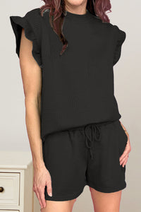 Slit Round Neck Top and Drawstring Shorts Set Trandify deal