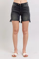 Judy Blue Denim Shorts in blue wash showing the 2-button dad cut off style