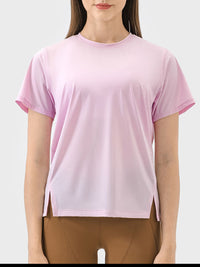 Millennia Slit Round Neck Short Sleeve Active T-Shirt Trandify deal