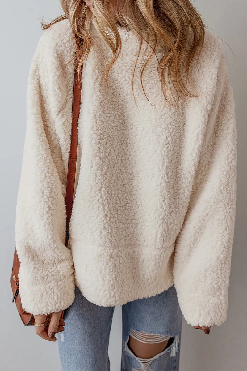 Turtleneck Long Sleeve Slit Fleece Sweatshirt Trandify Deal