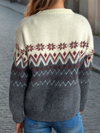 Chevron Contrast Round Neck Long Sleeve Sweater Trandify Deal