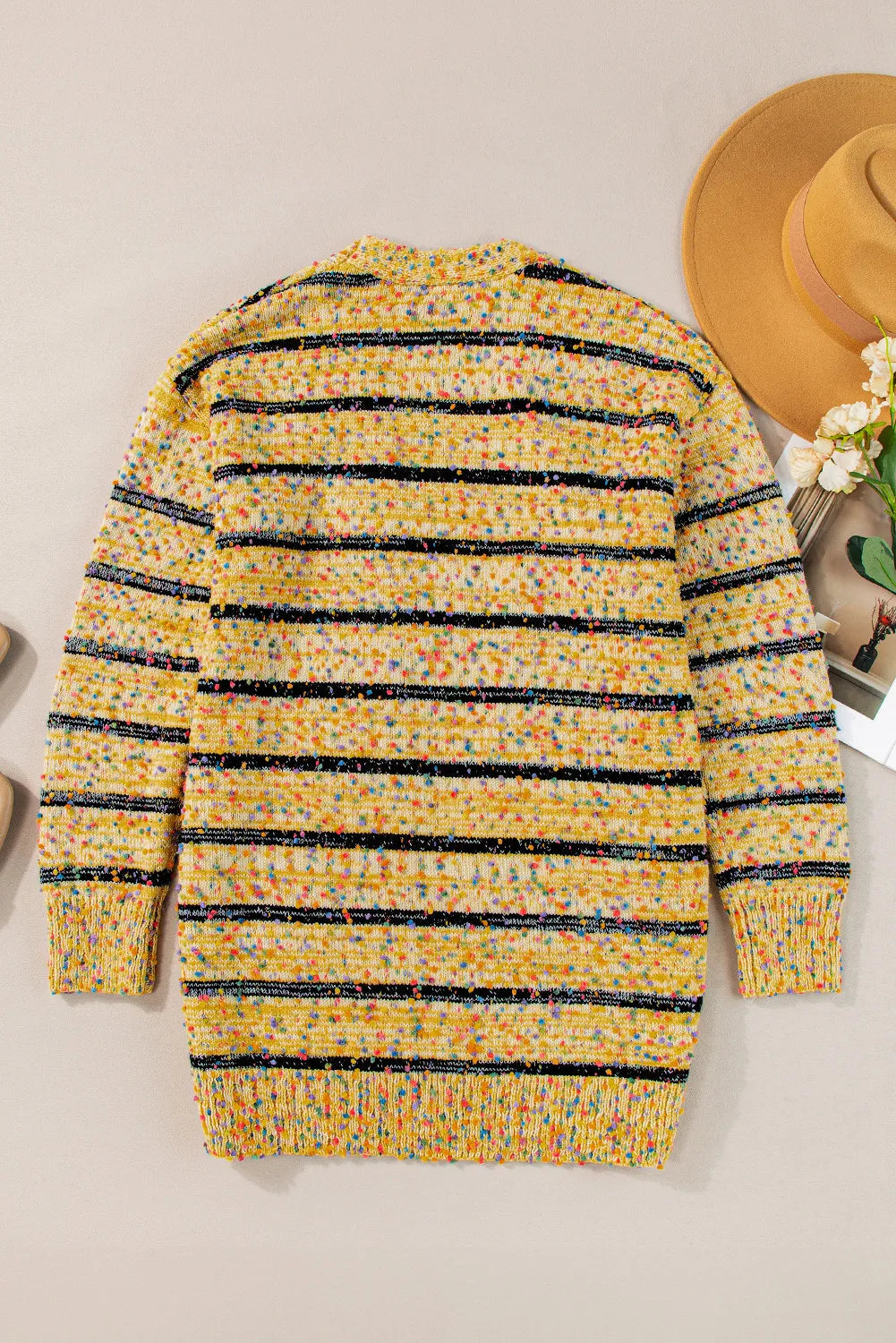 Striped Open Front Long Sleeve Cardigan Trandify Deal