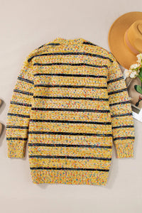 Striped Open Front Long Sleeve Cardigan Trandify Deal