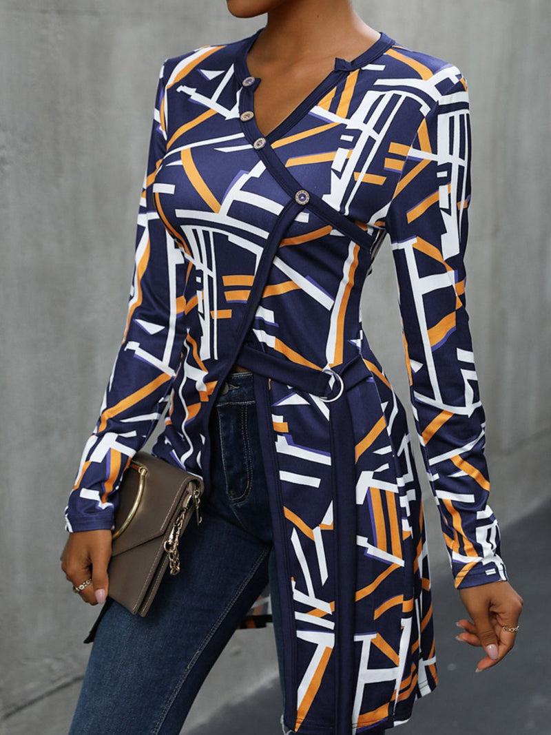 Perfee Geometric Surplice Long Sleeve T-Shirt Trandify deal