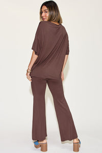 Basic Bae Full Size Bamboo Drop Shoulder T-Shirt and Flare Pants Set Trandify Deal