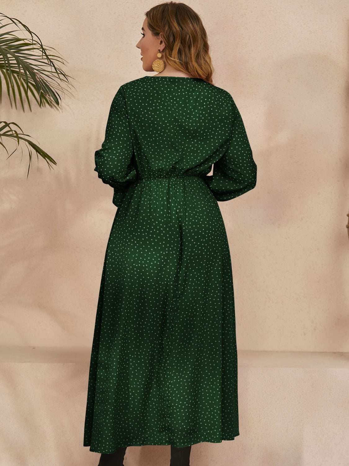 Plus Size Ruffled Polka Dot Long Sleeve Midi Dress Trandify Deal