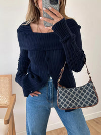 Women's Textured Slit Front Knit Top | Long Sleeve Crewneck Top