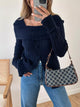 Women's Textured Slit Front Knit Top | Long Sleeve Crewneck Top