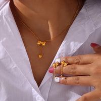 Titanium Steel Gold-Plated Bow Pendant Necklace Trandify deal