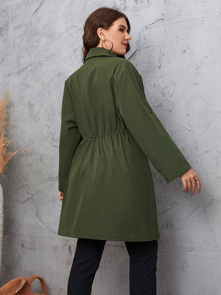 Plus Size Lapel Collar Roll-Tab Sleeve Trench Coat Trandify deal