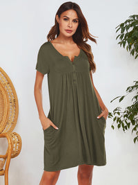 Notched Short Sleeve Mini Lounge Dress Trandify Deal