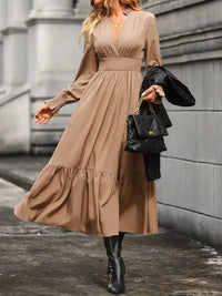 Ruched Midi Dress Long Sleeve Tiered Bodycon - Regular & Plus Size