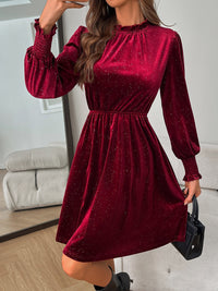 Glitter Mock Neck Long Sleeve Mini Dress Trandify Deal