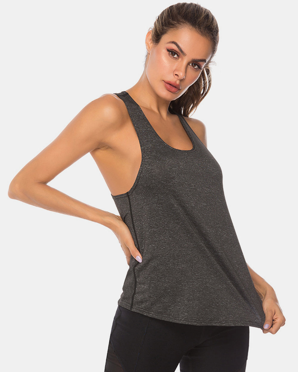 Full Size Scoop Neck Wide Strap Active Tank Trandify deal