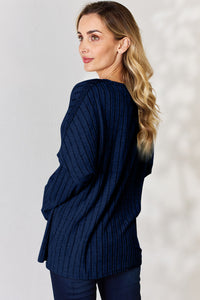 Basic Bae Full Size Ribbed Half Button Long Sleeve T-Shirt Trandify Deal
