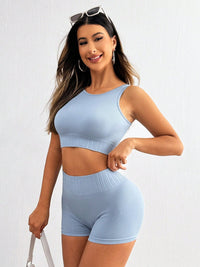 Round Neck Wide Strap Top and Shorts Active Set Trandify Deal