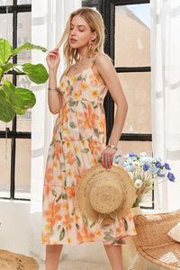 ADORA Smocked Back Floral Adjustable Strap Midi Dress - Trandify Deal