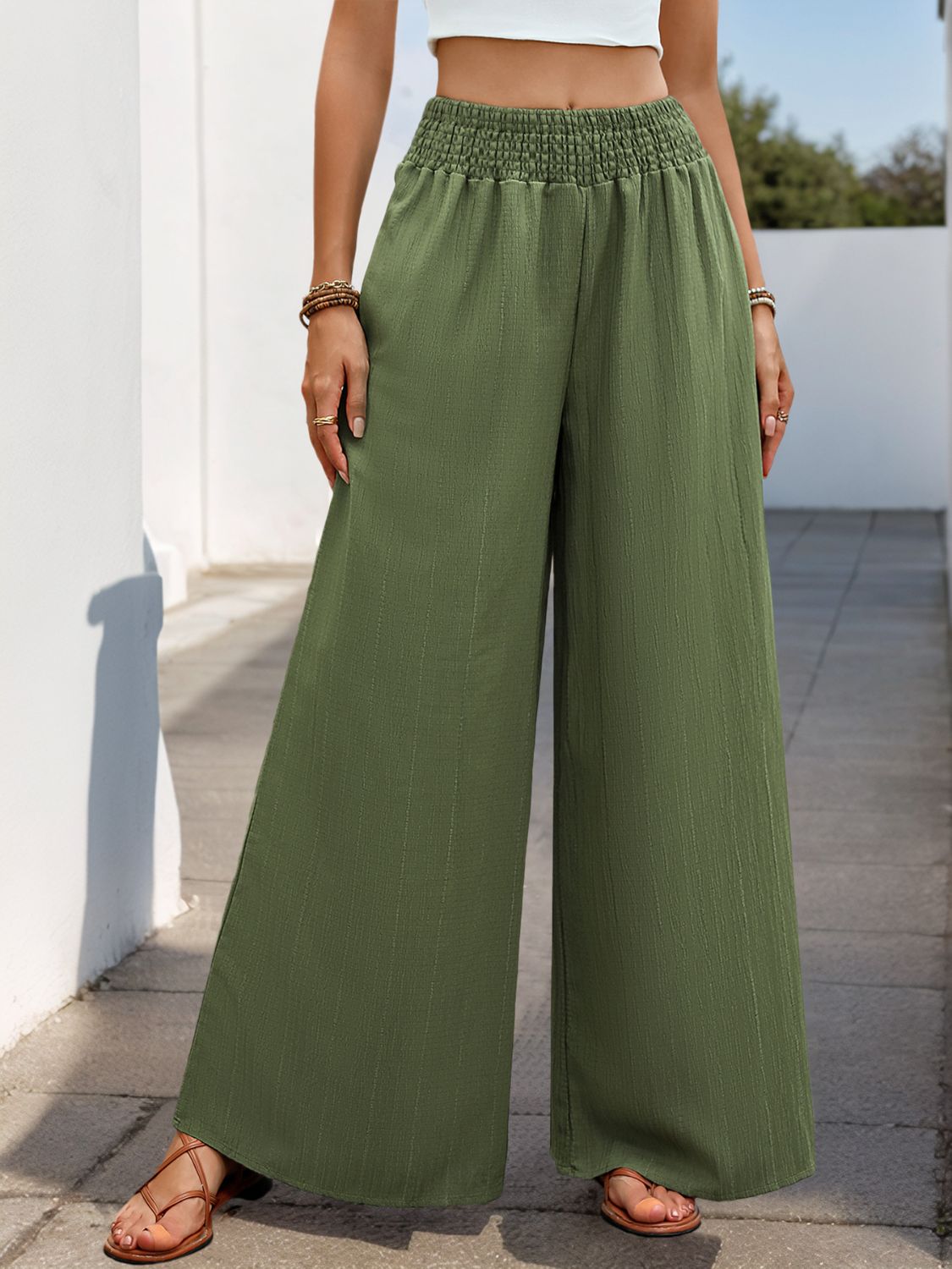 Perfee Smocked Wide Leg Pants Trandify Deal