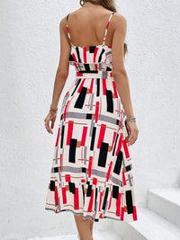 Perfee Ruffled Printed Tie Waist Midi Dress Trandify deal