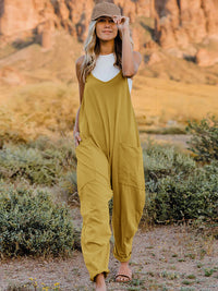 Women’s Sleeveless V-Neck Pocket Jumpsuit – Trendy Casual Outfit – TrandifyDeal