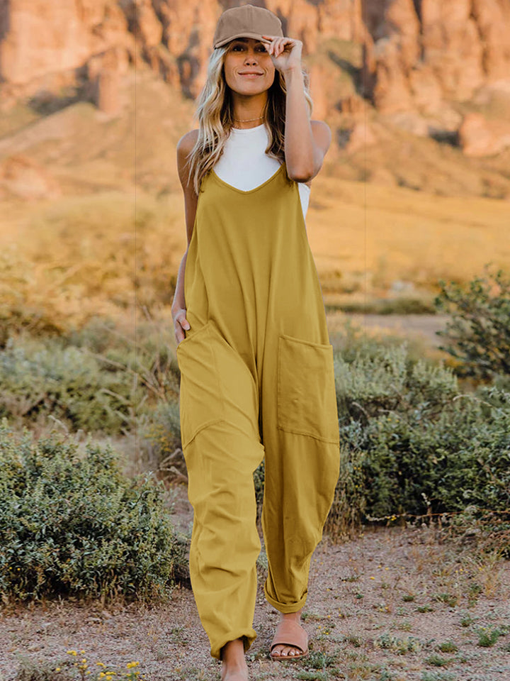 Women’s Sleeveless V-Neck Pocket Jumpsuit – Trendy Casual Outfit – TrandifyDeal