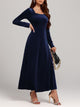Square Neck Long Sleeve Velvet Dress Trandify Deal