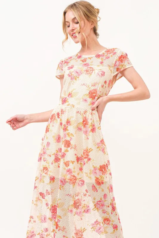 Floral fishnet midi dress for women – Trendy boho summer outfit – TrandifyDeal USA