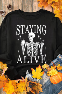 Skull Graphic Round Neck Long Sleeve Sweatshirt Trandify Deal